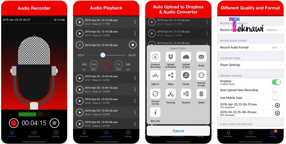 برنامج Awesome Voice Recorder من برامج تسجيل الصوت للأيفون الصوت وهو مقفل 
